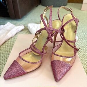 Jennifer Chamandi Pink Glitter 105mm Slingback Heels SZ 34.5 EU